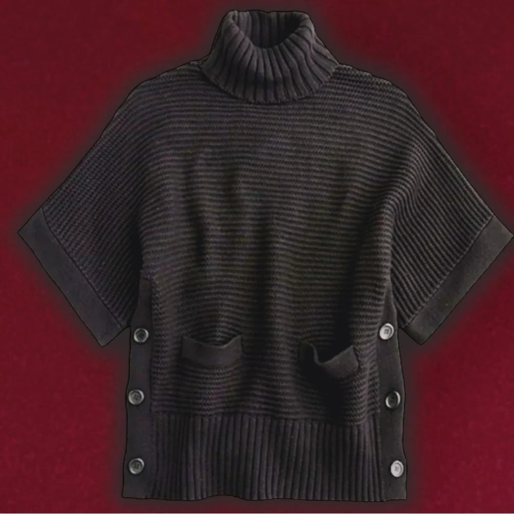NWT J. Crew Black Cotton / Wool Blend Side Button ‘Turtleneck Poncho’ Size XS